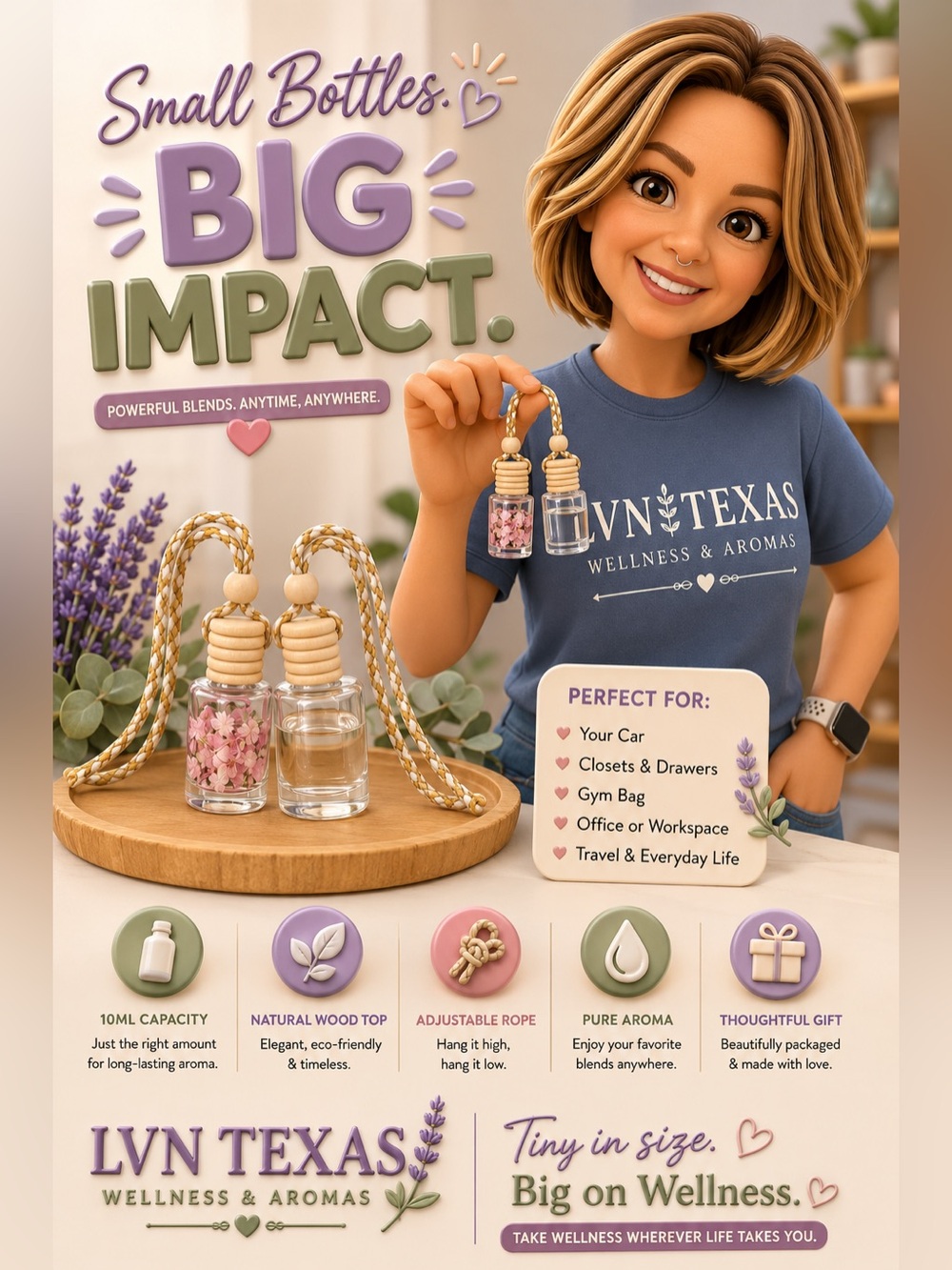LVNTEXAS 10mL Hanging Diffuser Bottle | Car, Closet & Office Freshener -